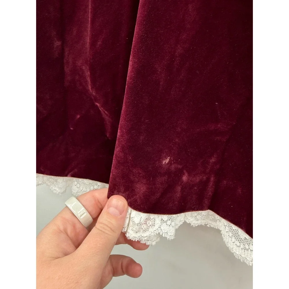 Vintage OshKosh Velvet Dress Girls 6X Burgundy Puff Sleeve Lace Rose Holiday‎
